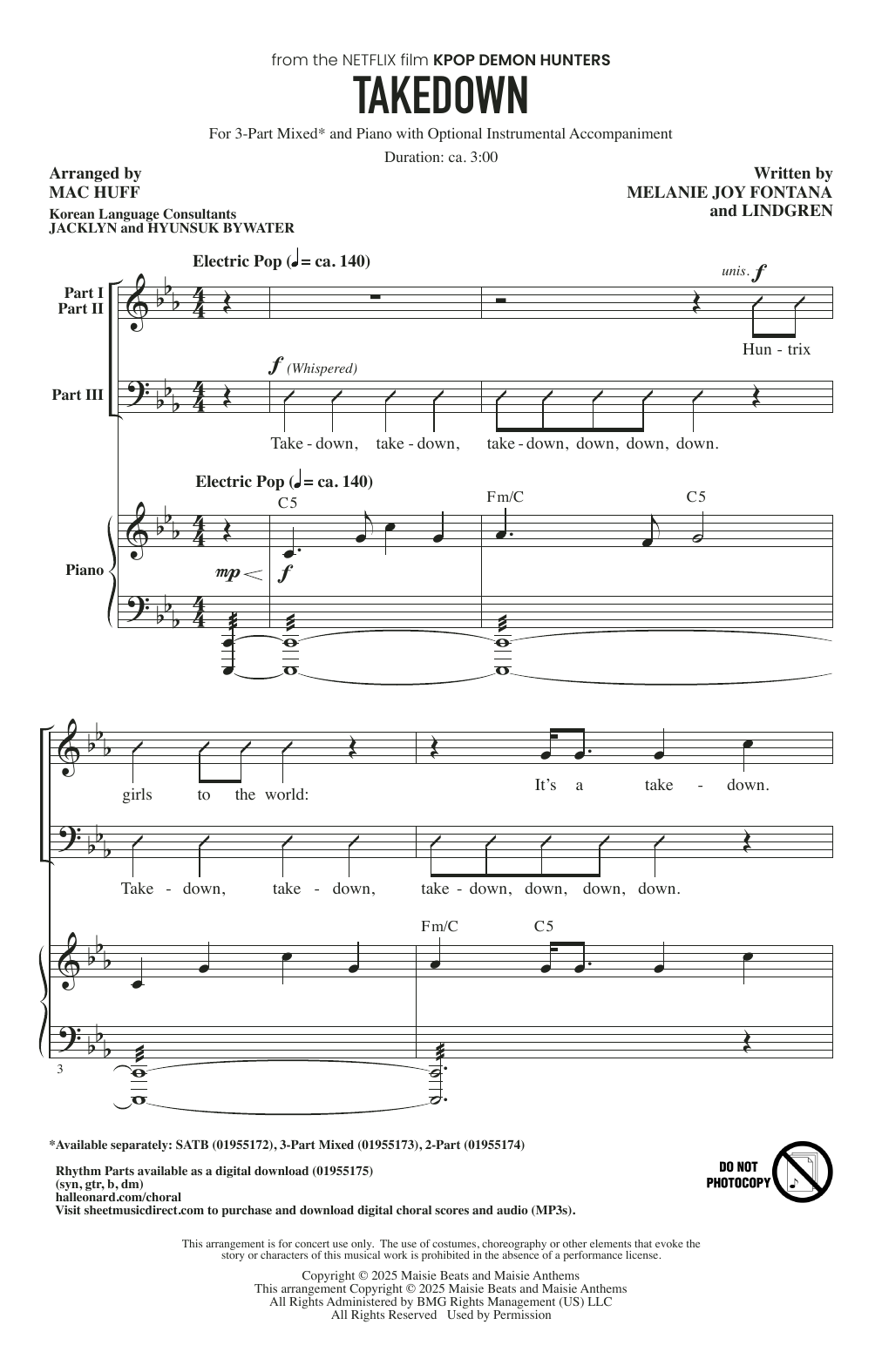 Produktgalerie: Seite 1 von 1 Takedown (from KPop Demon Hunters) (arr. Mac Huff), Huntr/x (Ejae, Audrey Nuna and Rei Ami), Chor