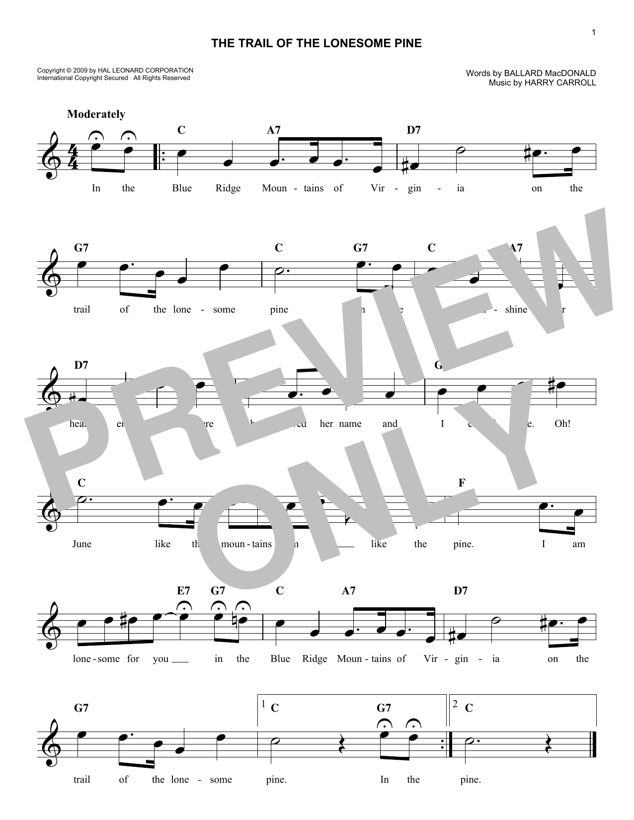 Product gallery: Page 1 of 1 The Trail Of The Lonesome Pine, Harry Carroll