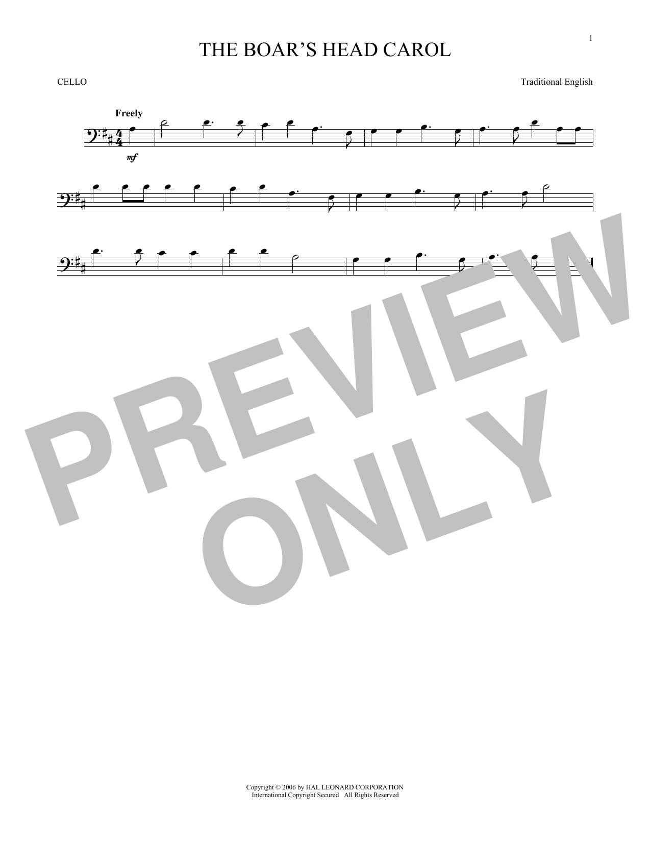 Produktgalerie: Seite 1 von 1 The Boar's Head Carol, 19th Century English Carol, Violoncello