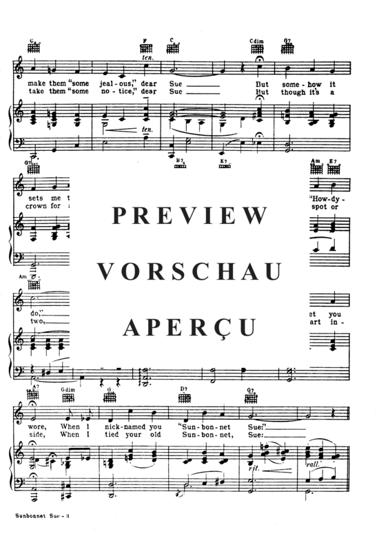 Produktgalerie: Seite 4 von 8 Sunbonnet Sue (When I Was A Kid So High) , Popular Standard, (Klavier und Gesang)