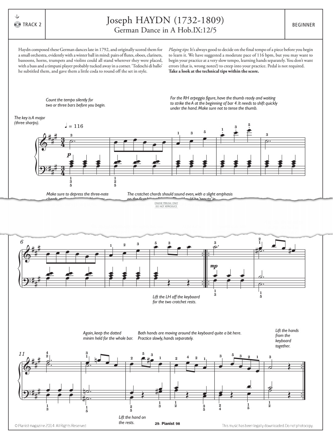 Product gallery: Page 1 of 1 German Dance in A Hob.IX:12/5, Joseph Haydn
