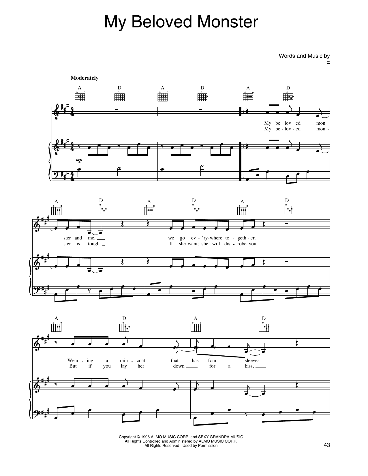 Produktgalerie: Seite 1 von 1 My Beloved Monster (from Shrek), Eels, Gesang, Gitarre, Klavier