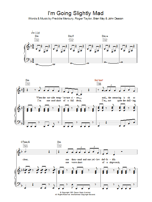Produktgalerie: Seite 1 von 1 I'm Going Slightly Mad, Queen, Gesang, Gitarre, Klavier