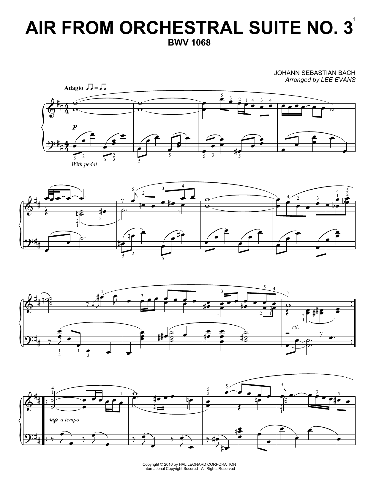 Produktgalerie: Seite 1 von 1 Air From Suite No. 3 In D, Lee Evans, Klavier