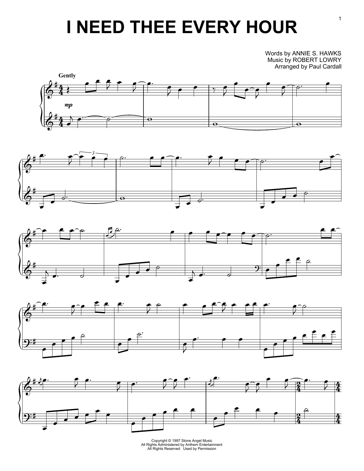 Product picture to: I Need Thee Every Hour (arr. Paul Cardall)