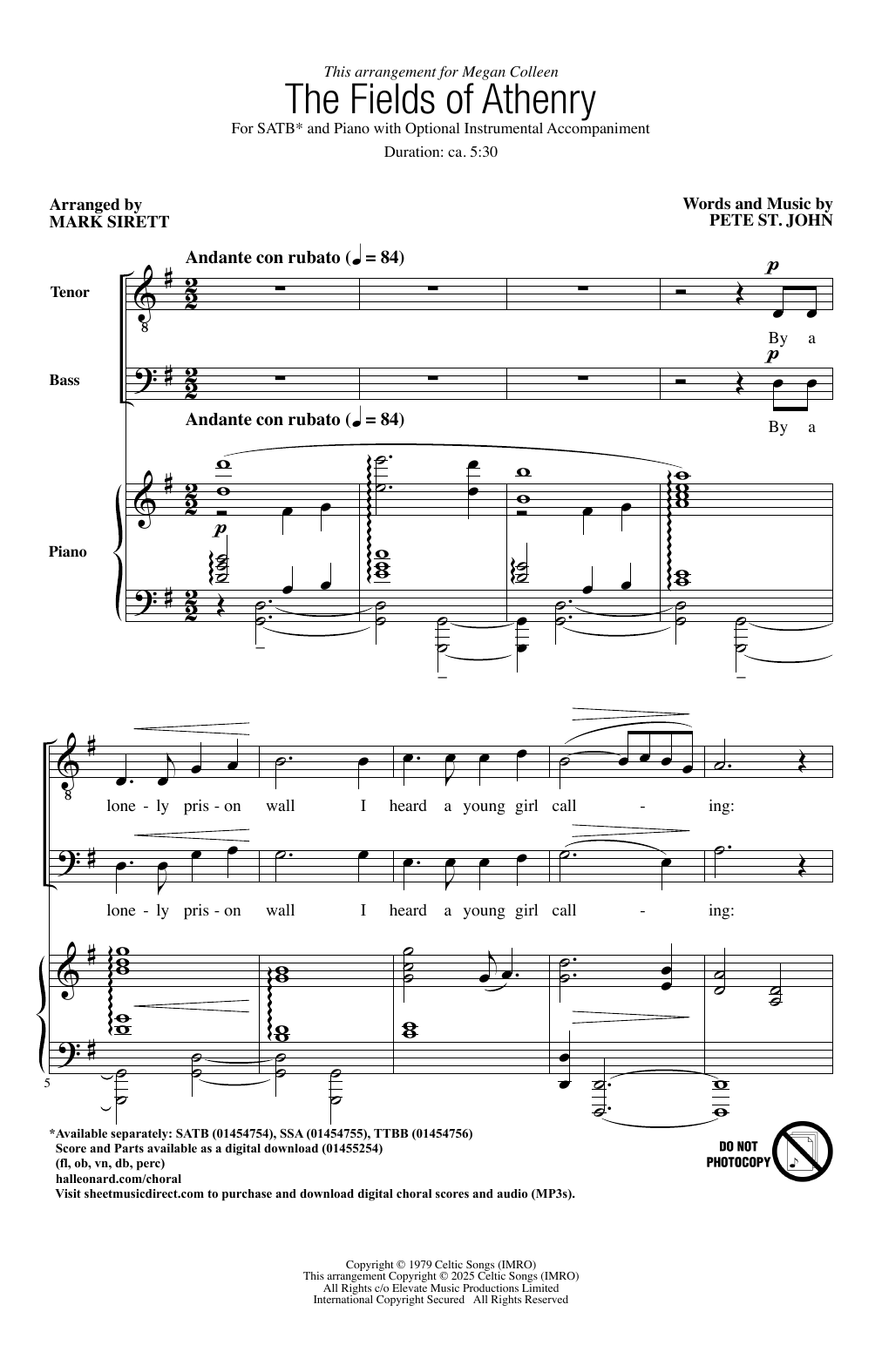 Produktgalerie: Seite 1 von 1 The Fields Of Athenry (arr. Mark Sirett), Pete St. John, Chor