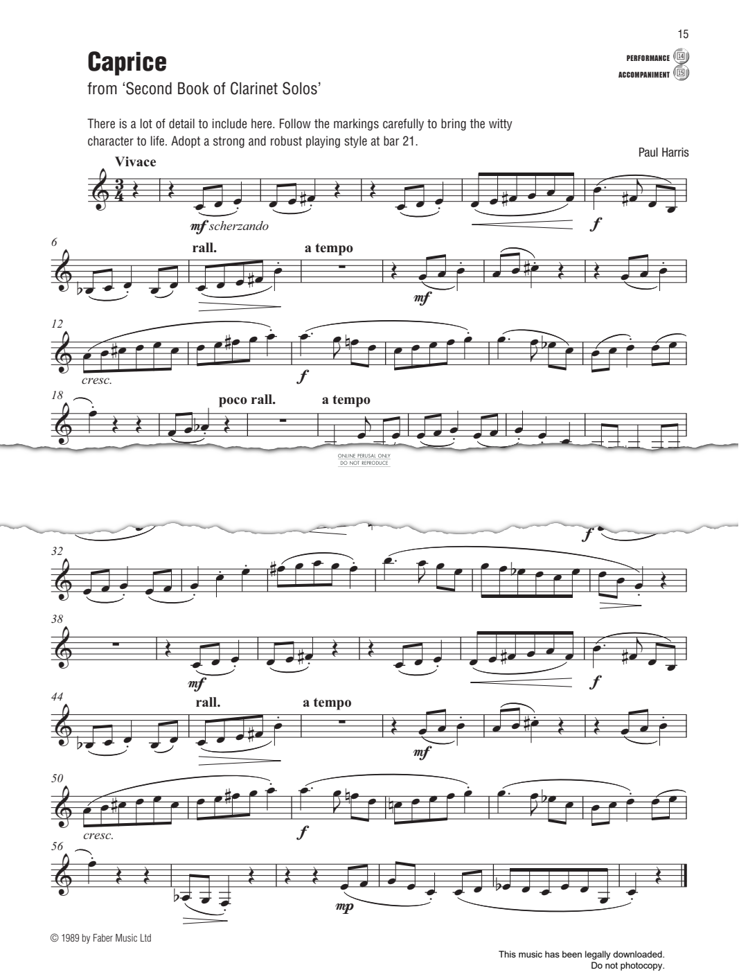 Produktgalerie: Seite 1 von 1 Caprice (from 'Second Book of Clarinet Solos'), Paul Harris, Klarinette, Klavier