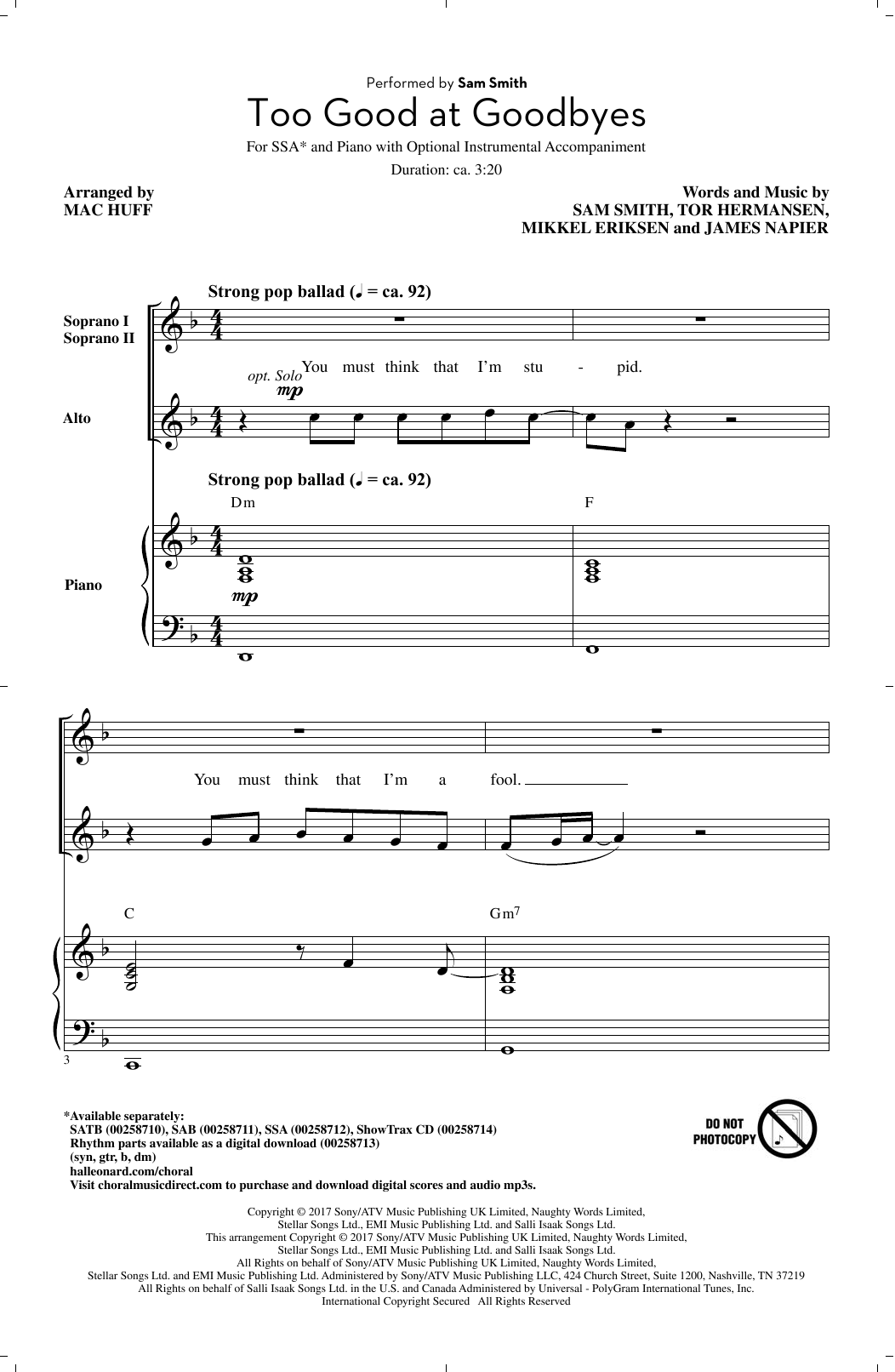 Produktgalerie: Seite 1 von 1 Too Good At Goodbyes, Mac Huff, Chor