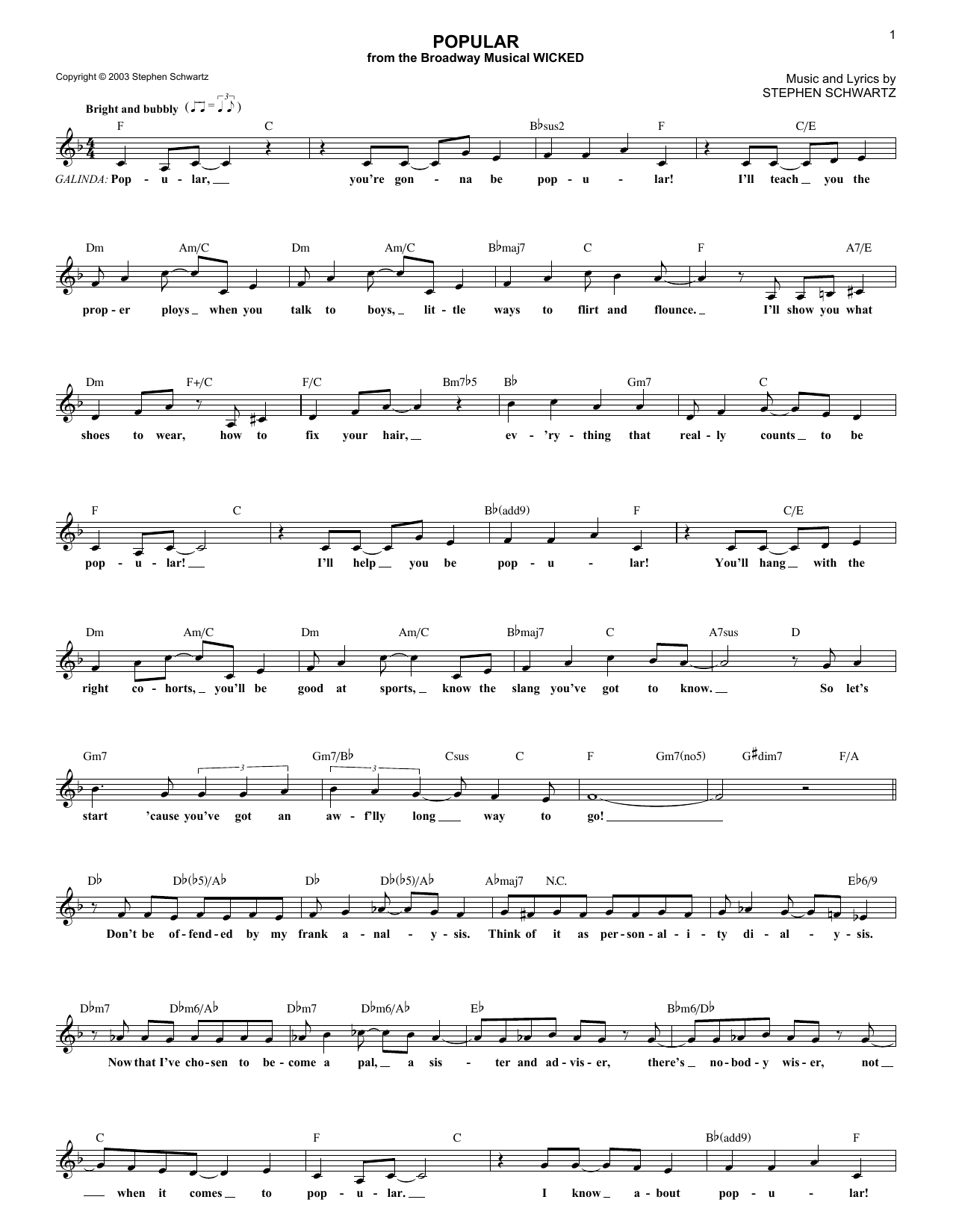 Produktbild zu: Popular (from Wicked)