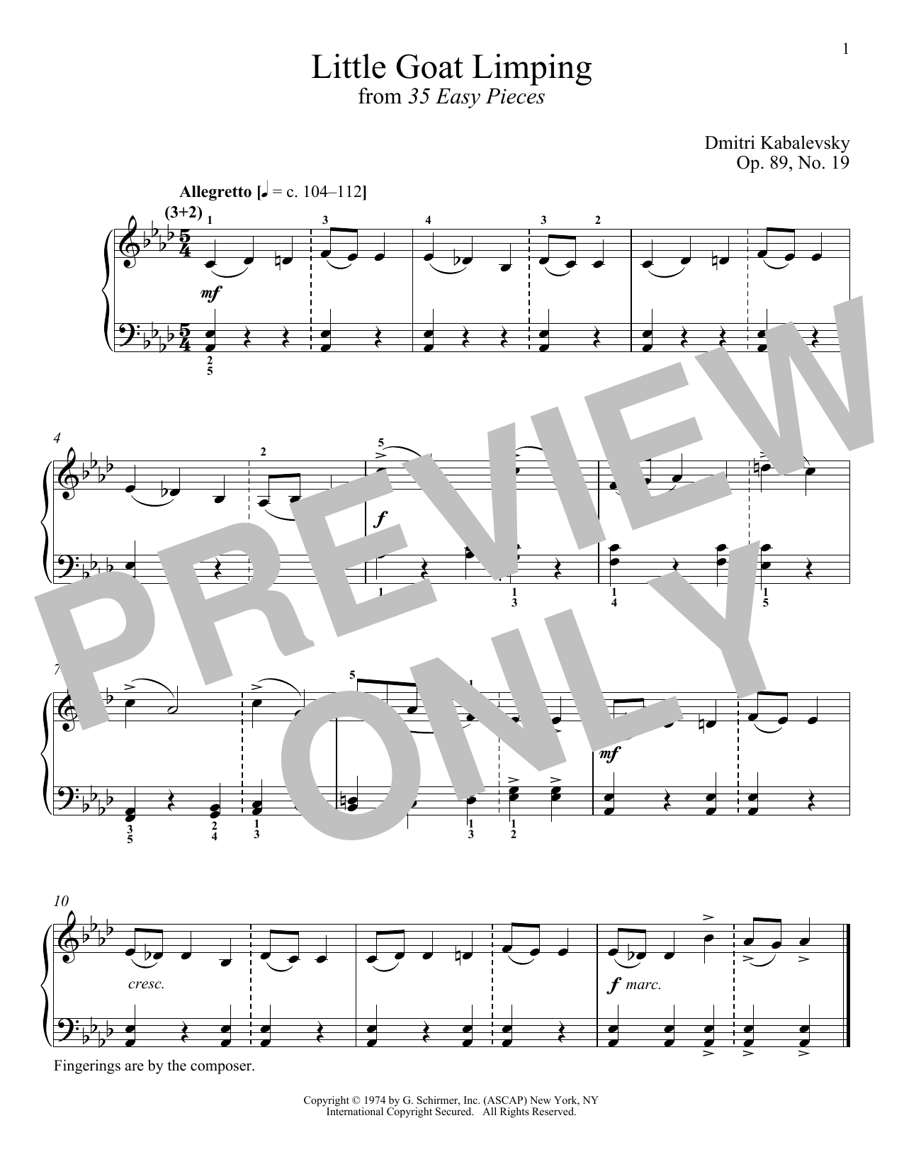 Product gallery: Page 1 of 1 The Little Goat Limping, Op. 89, No. 19, Dmitri Kabalevsky