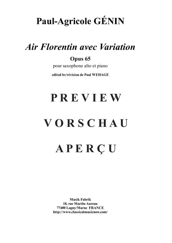 gallery: Air Florentin avec variation, opus 65 , , (Alt-Saxophon + Klavier)