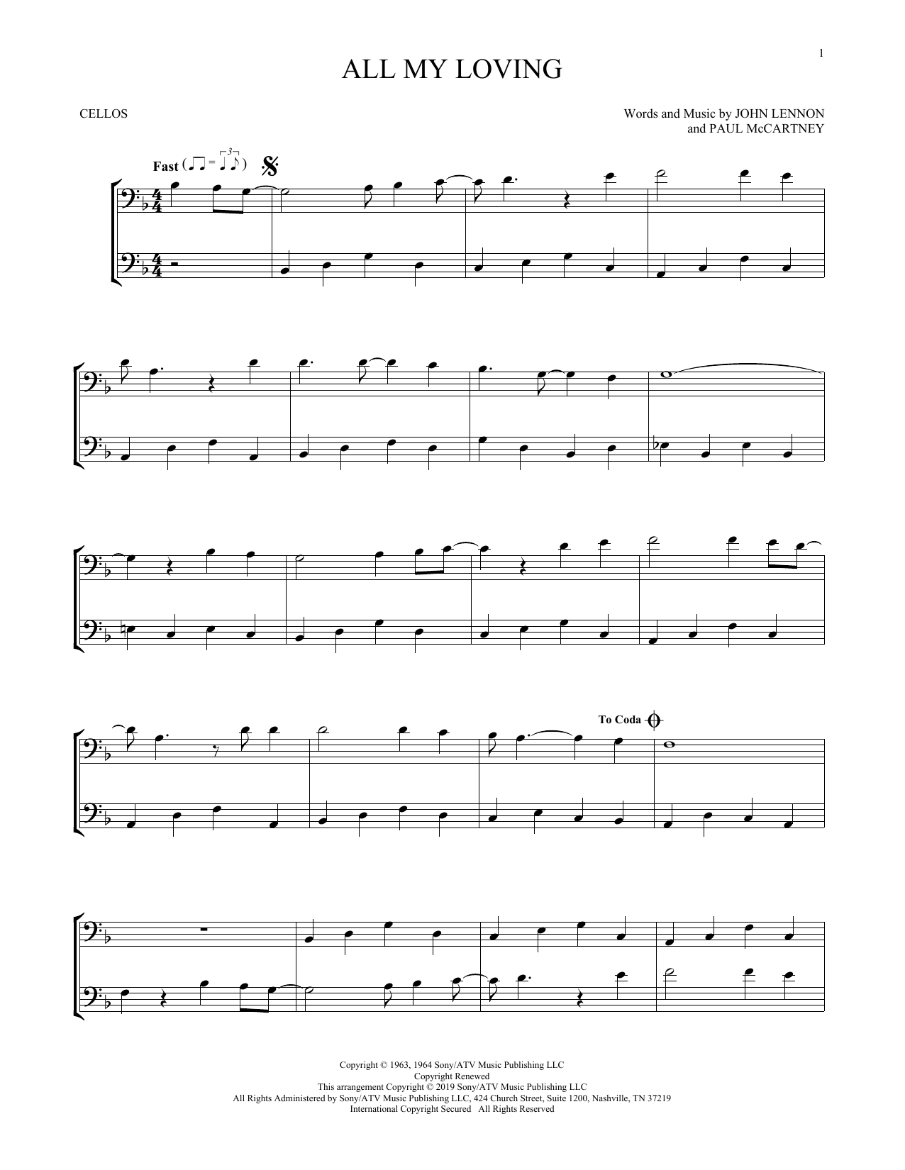 Produktgalerie: Seite 1 von 1 All My Loving, The Beatles, Violoncello