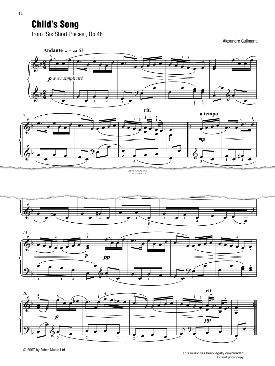 Produktgalerie: Seite 1 von 1 Child's Song (from 'Six Short Pieces', Op. 48) (Best of Grade 2 Piano), Felix-Alexandre Guilmant, Klavier