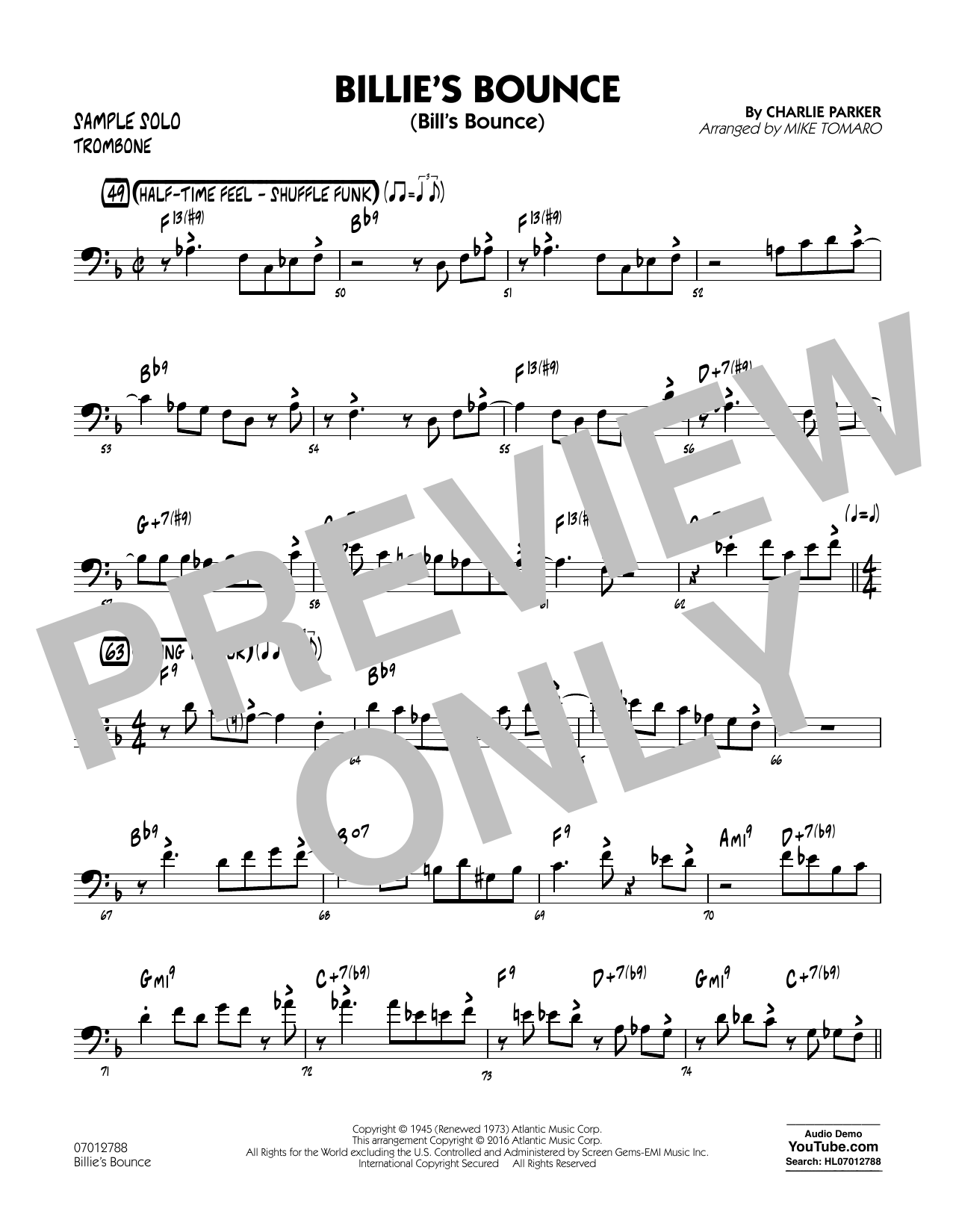 Produktgalerie: Seite 1 von 1 Billie's Bounce - Trombone Sample Solo, 