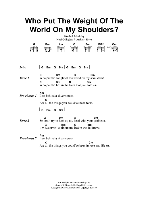 Produktgalerie: Seite 1 von 1 Who Put The Weight Of The World On My Shoulders?, Oasis, Gitarre