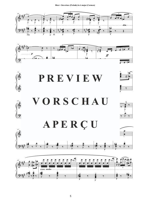 Product gallery: Page 6 of 11 Ouverture (Prelude) in A major (Carmen), , Piano Easy