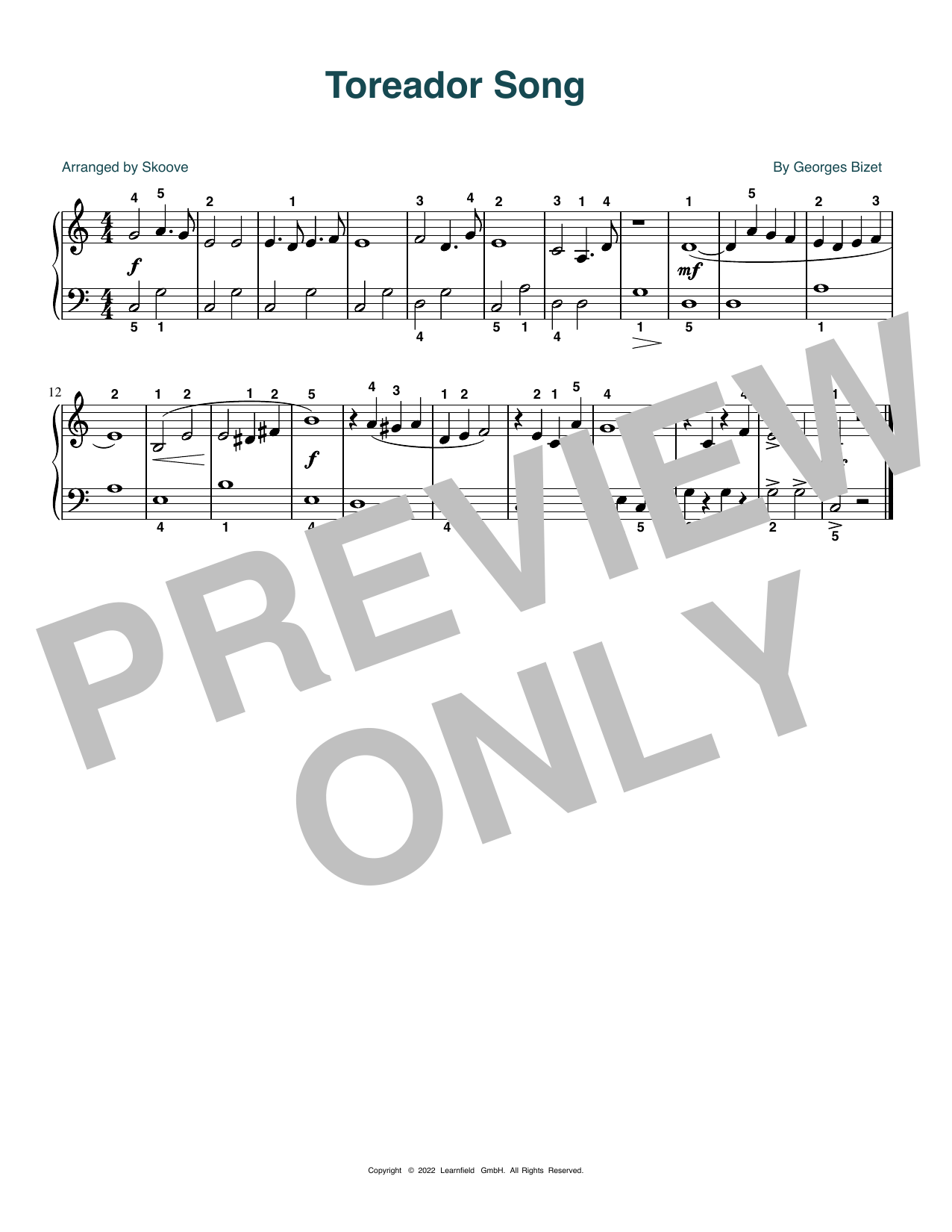 Product picture to: Toreador Song (arr. Skoove)