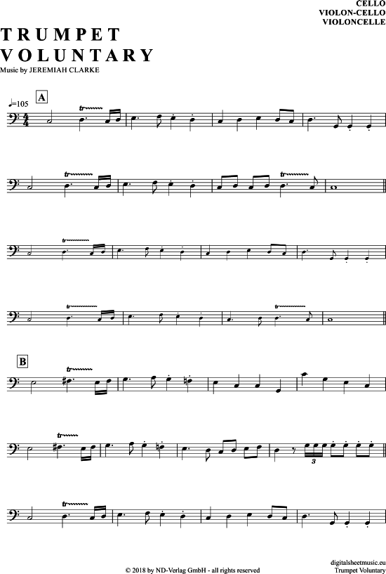 Produktgalerie: Seite 1 von 4 Trumpet Voluntary , Clarke, Jeremiah, (Violon-Cello)
