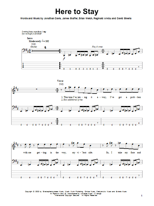 Produktgalerie: Seite 1 von 1 Here To Stay, Korn, E-Bass