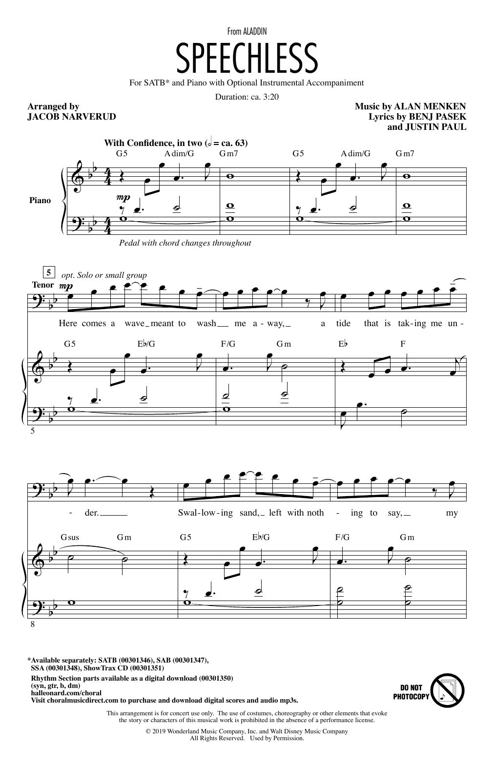 Product gallery: Page 1 of 1 Speechless (from Disney's Aladdin) (arr. Jacob Narverud), Naomi Scott