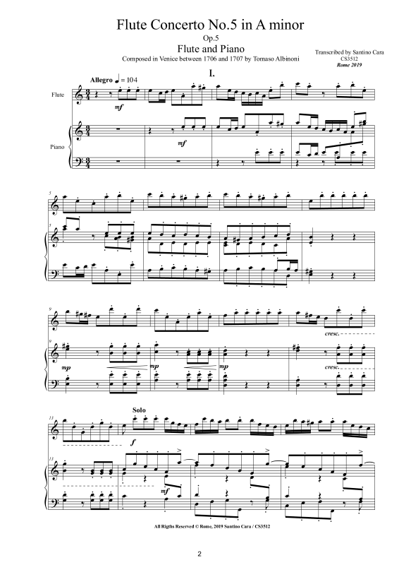 Product gallery: Page 1 of 11 Flute Concerto No.5 in A-Moll Op.5, , Flute and Piano