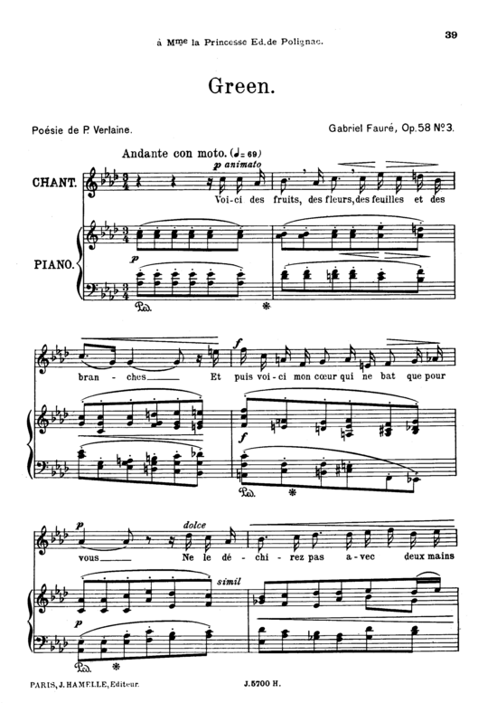 Product picture to: Green Op.58 No.3Gabriel Fauré