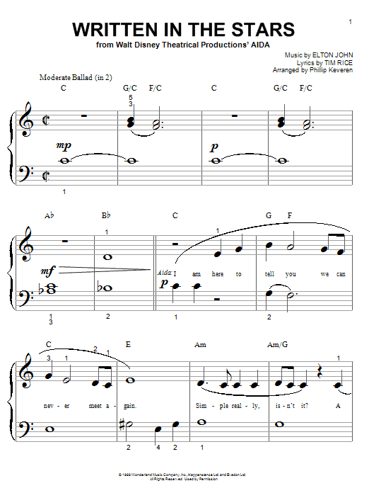 Produktbild zu: Written In The Stars (from Aida) (arr. Phillip Keveren)