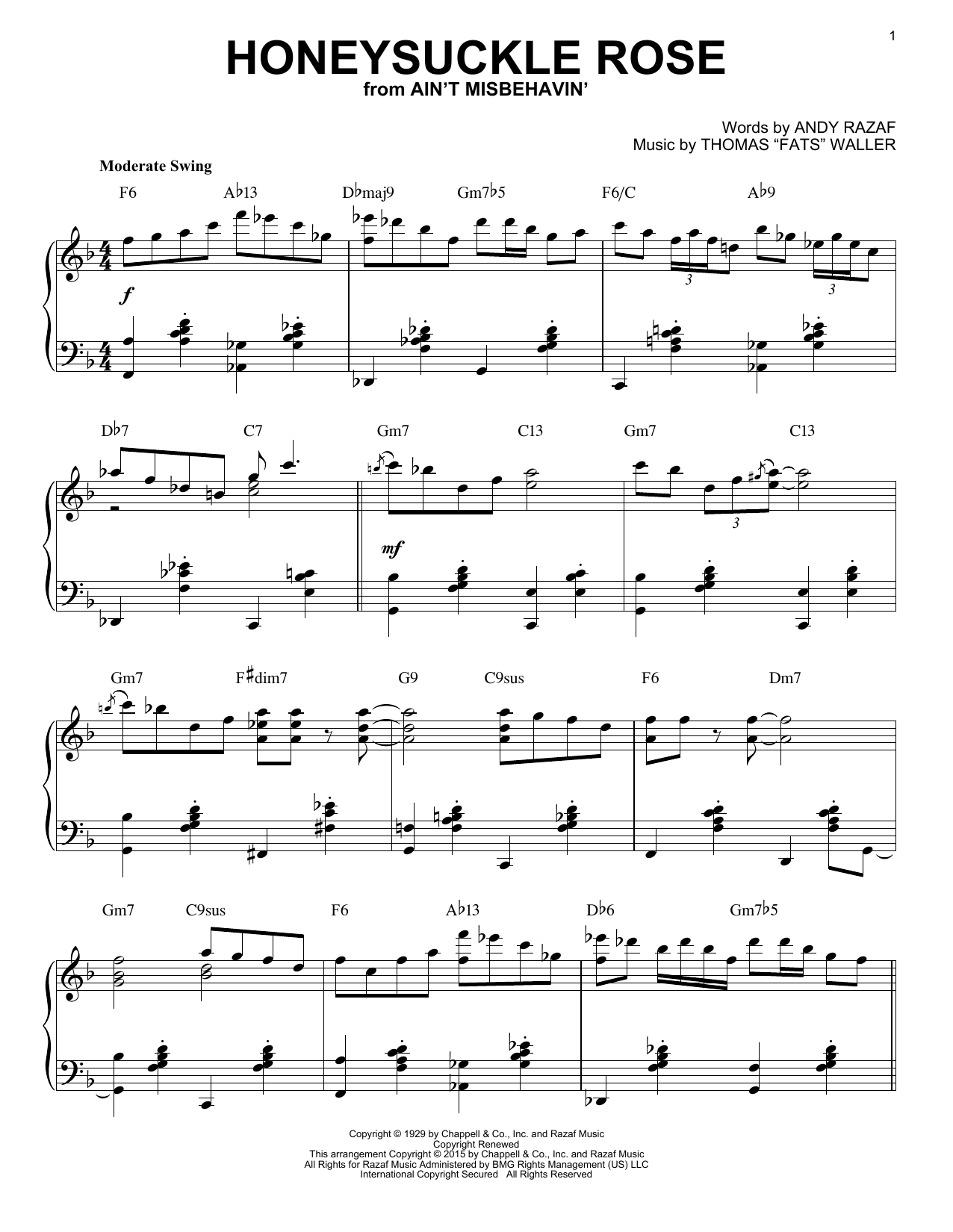 Product picture to: Honeysuckle Rose [Stride version] (arr. Brent Edstrom)