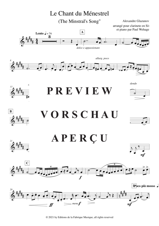 Product gallery: Page 11 of 12 Le Chant du Ménestrel, Opus 71 , , (clarinet in Bb + piano)