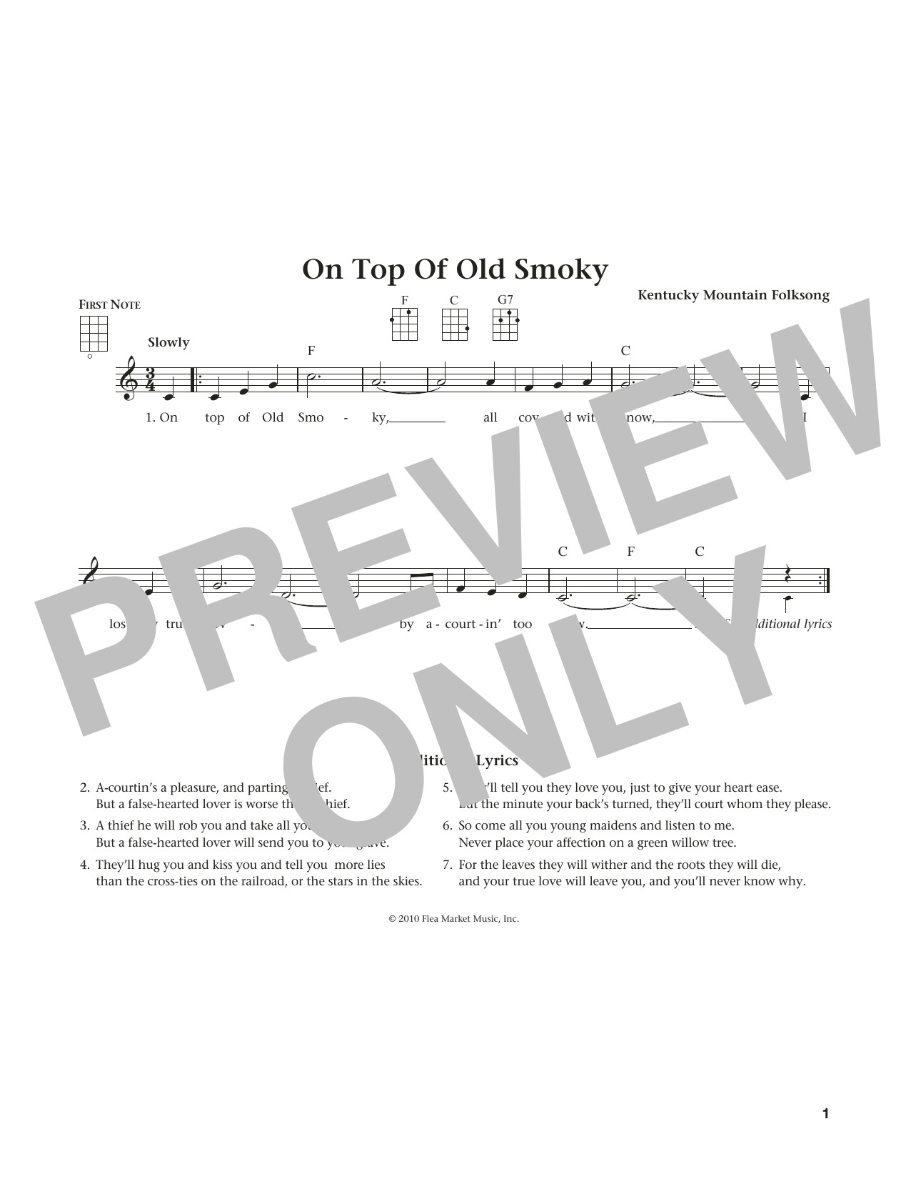 Product gallery: Page 1 of 1 On Top Of Old Smoky (from The Daily Ukulele) (arr. Liz and Jim Beloff), Kentucky Mountain Folksong
