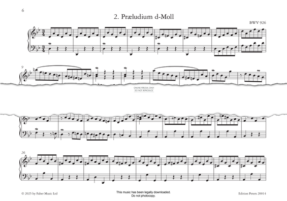 Produktgalerie: Seite 1 von 1 Præludium d-Moll, D minor, BWV 926, Johann Sebastian Bach, Klavier