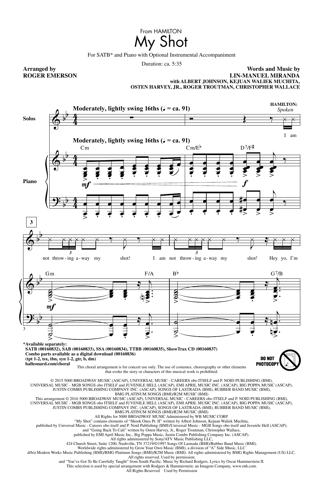 Product picture to: My Shot (from Hamilton) (arr. Roger Emerson)