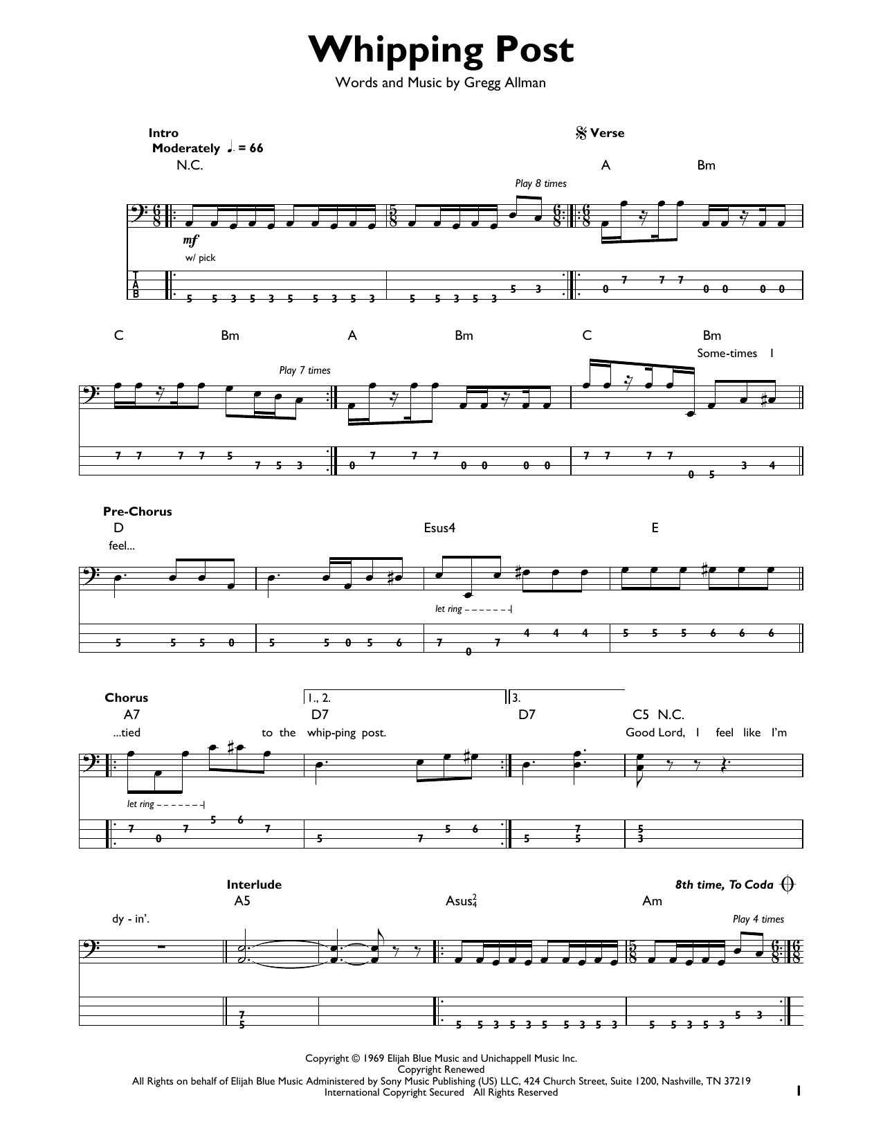 Produktgalerie: Seite 1 von 1 Whipping Post, The Allman Brothers Band, E-Bass, Gitarre