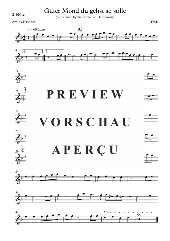 Produktgalerie: Seite 6 von 8 Guter Mond du gehst so stille, , Flötenquartett