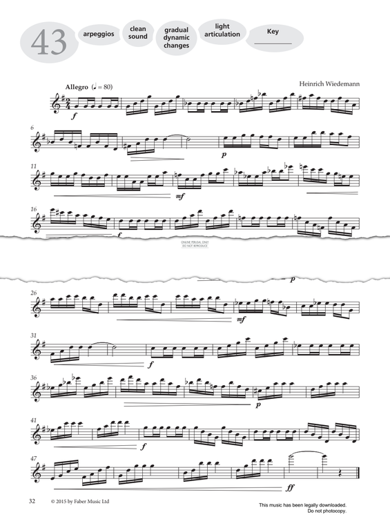 Product gallery: Page 1 of 1 Study No.43 Allegro (from 'More Graded Studies For Flute Book One'), Heinrich Weidemann