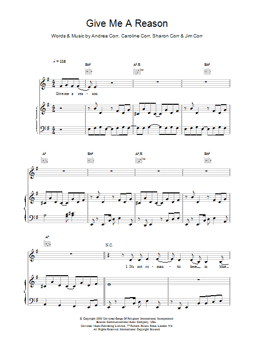 Produktgalerie: Seite 1 von 1 Give Me A Reason, The Corrs, Gesang, Gitarre, Klavier