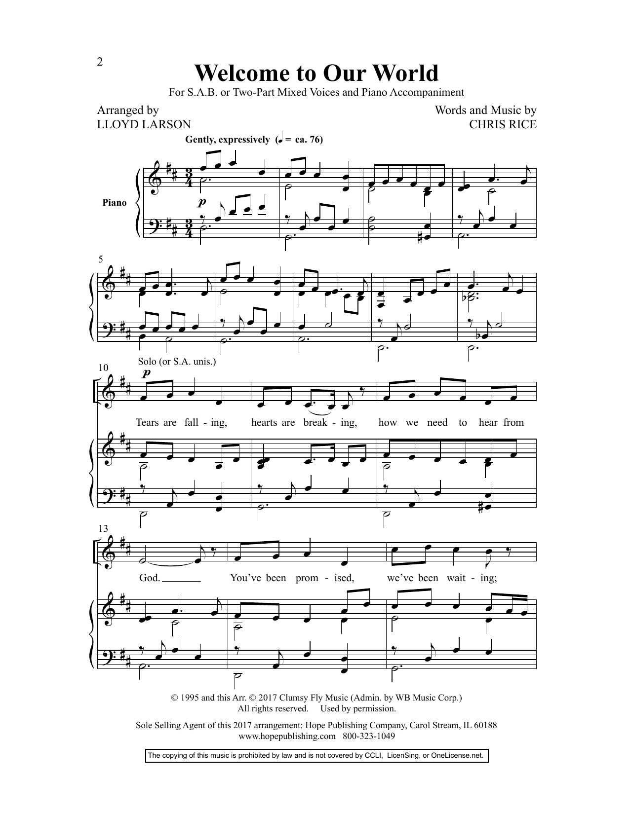 Product picture to: Welcome to Our World (arr. Lloyd Larson)