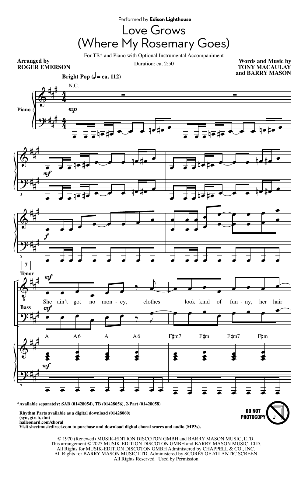 Produktgalerie: Seite 1 von 1 Love Grows (Where My Rosemary Goes) (arr. Roger Emerson), Edison Lighthouse, Chor