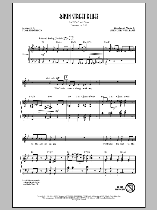 Produktbild zu: Basin Street Blues (arr. Tom Anderson)