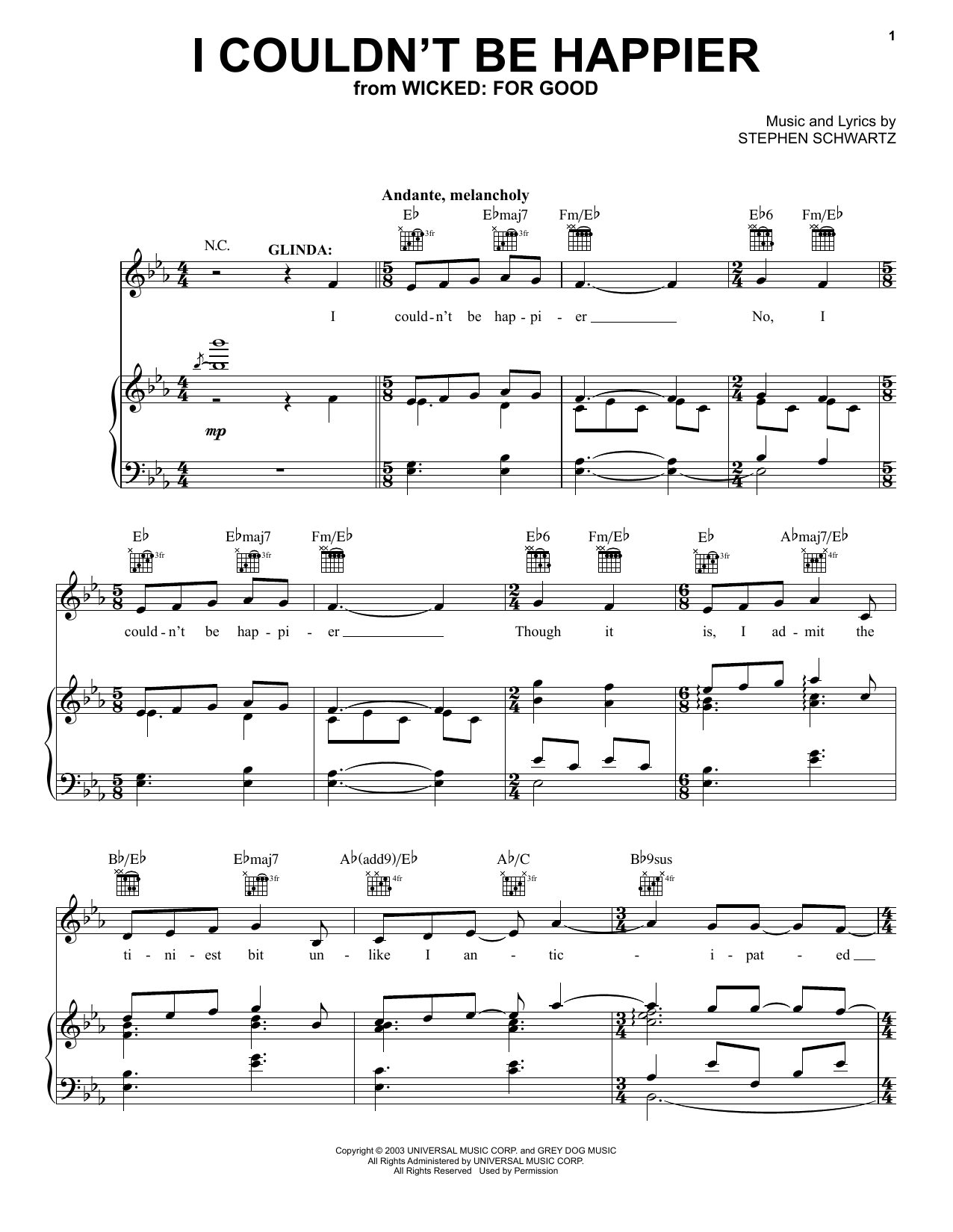 Produktgalerie: Seite 1 von 1 I Couldn't Be Happier (from Wicked: For Good), Stephen Schwartz, Gesang, Gitarre, Klavier