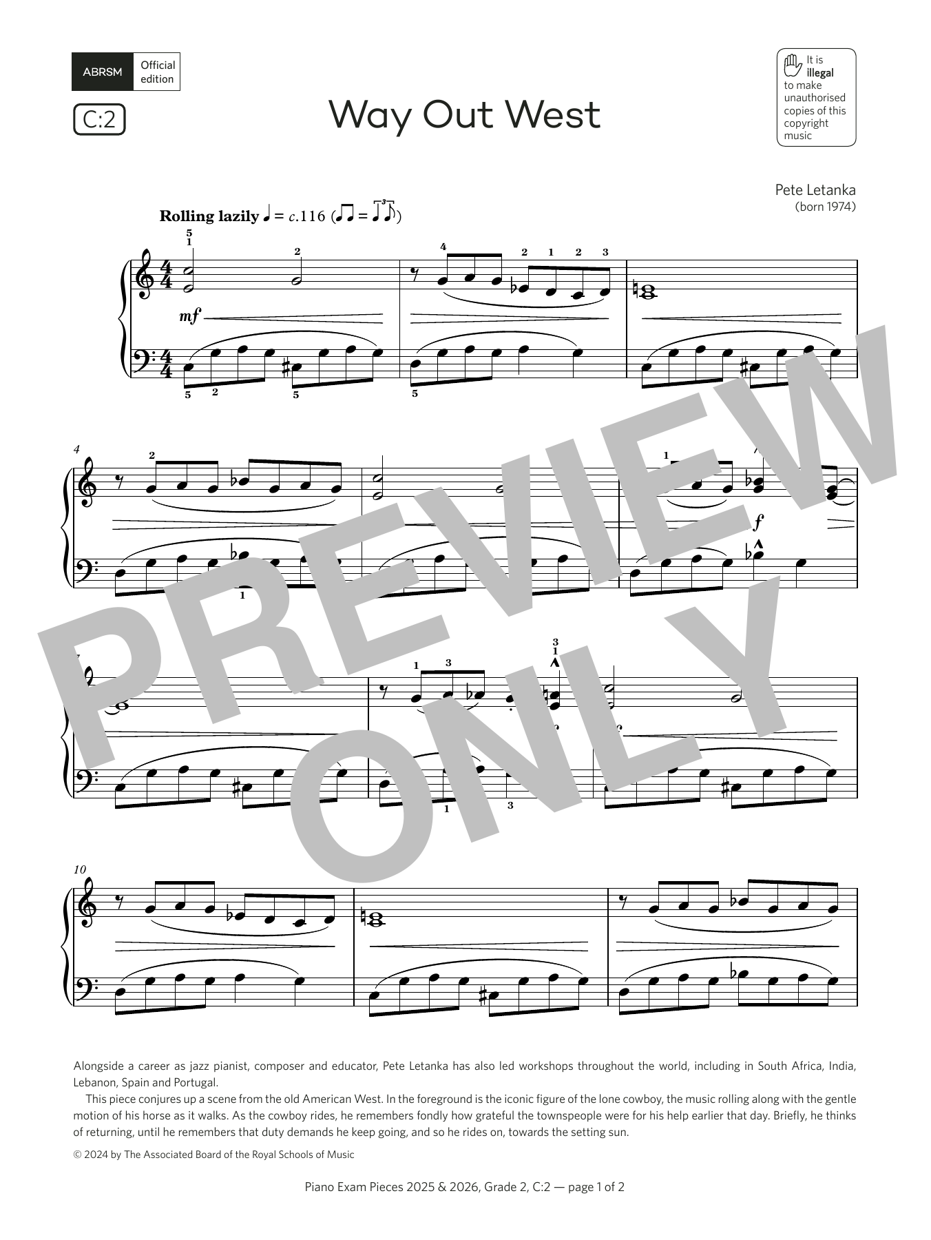 Produktbild zu: Way Out West (Grade 2, list C2, from the ABRSM Piano Syllabus 2025 & 2026)