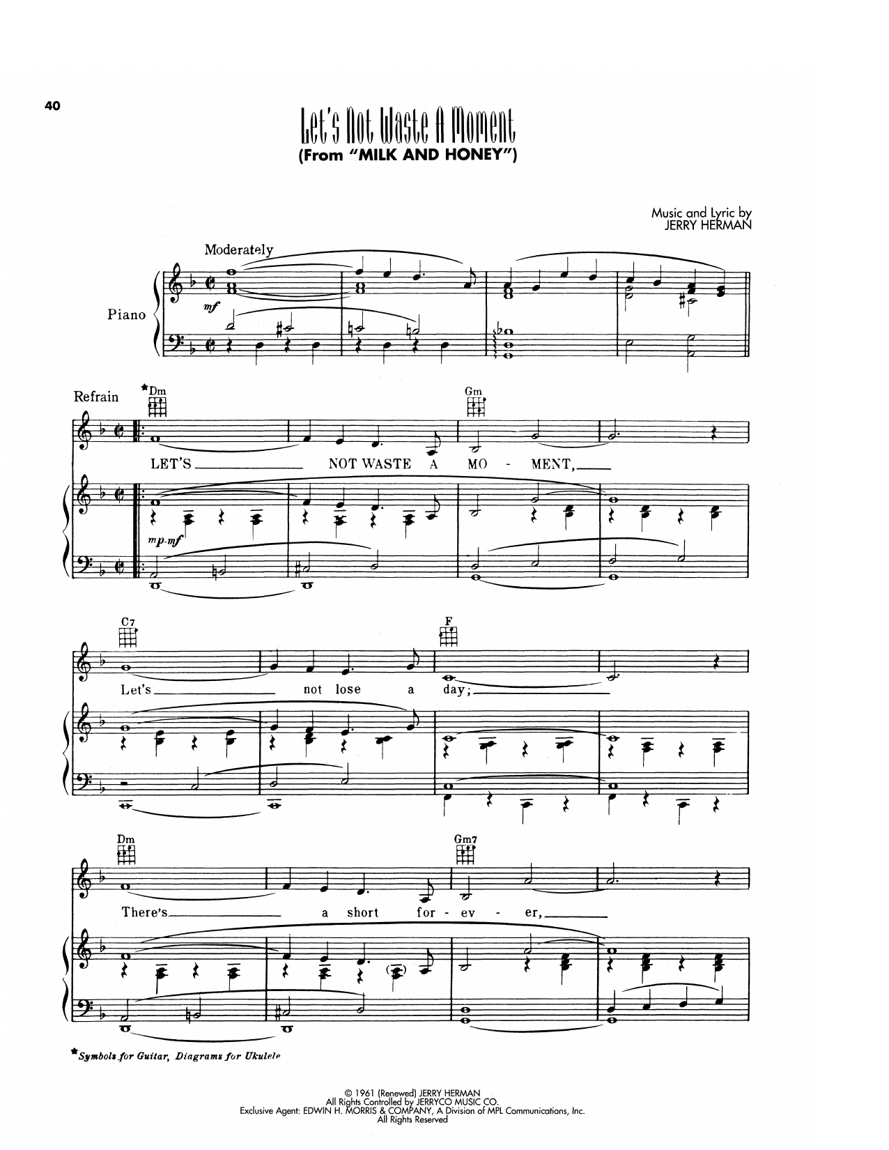 Produktgalerie: Seite 1 von 1 Let's Not Waste A Moment (from Milk And Honey), Jerry Herman, Gesang, Gitarre, Klavier