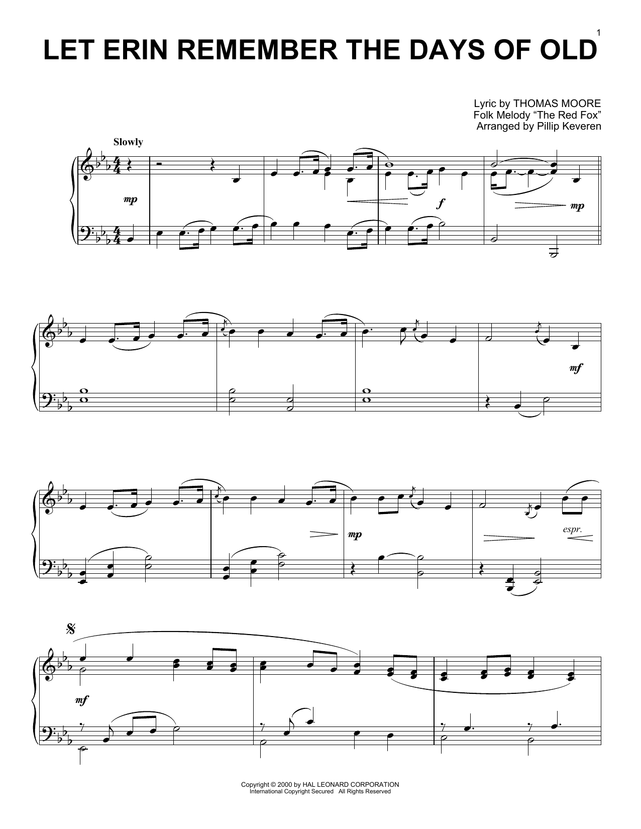 Produktgalerie: Seite 1 von 1 Let Erin Remember The Days Of Old (arr. Phillip Keveren), Folk Melody "The Red Fox", Klavier