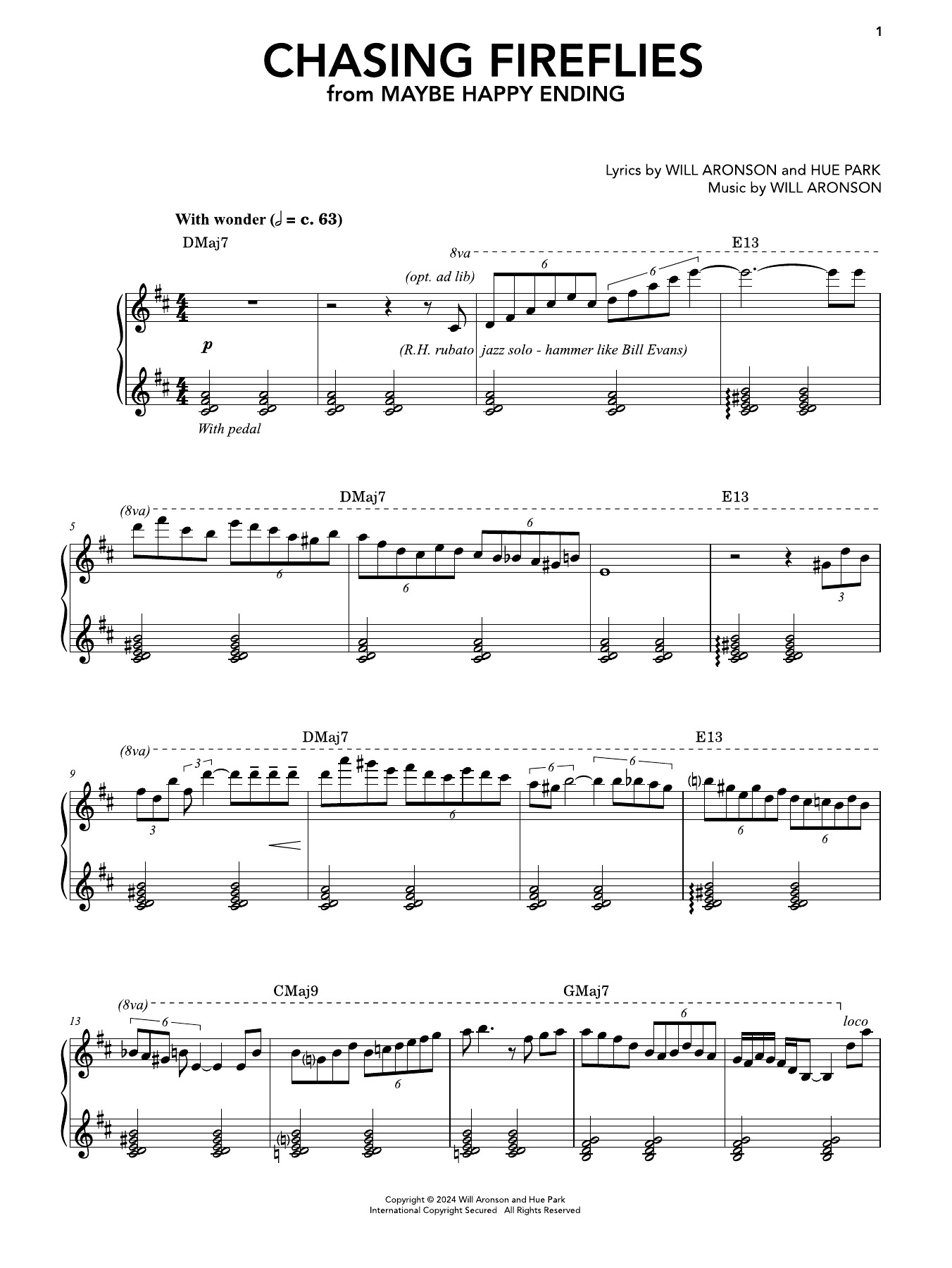 Produktgalerie: Seite 1 von 1 Chasing Fireflies (from Maybe Happy Ending), Hue Park & Will Aronson, Gesang, Klavier