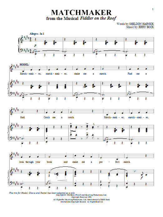 Produktbild zu: Matchmaker (from Fiddler On The Roof)