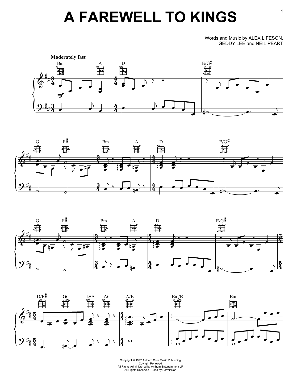 Produktgalerie: Seite 1 von 1 A Farewell To Kings, Rush, Gesang, Gitarre, Klavier