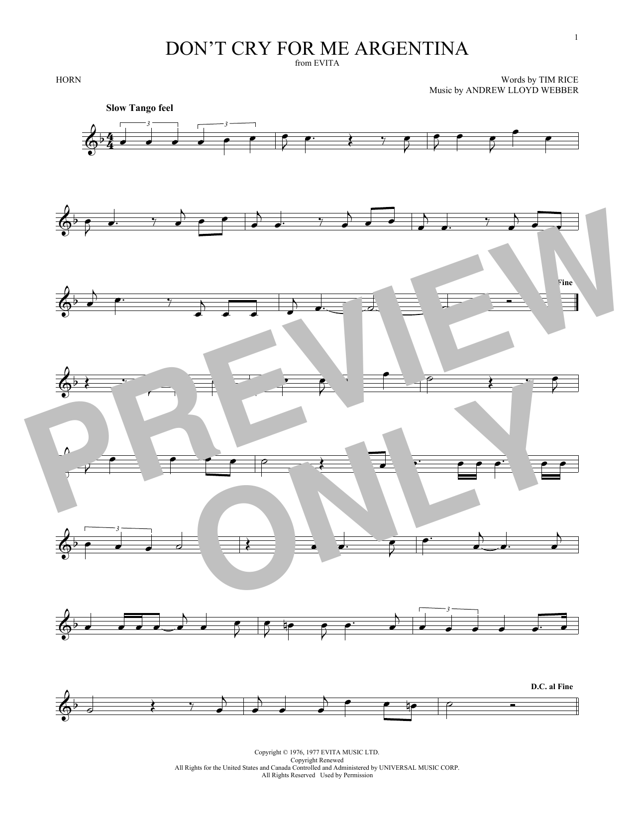 Produktgalerie: Seite 1 von 1 Don't Cry For Me Argentina, Andrew Lloyd Webber, Horn