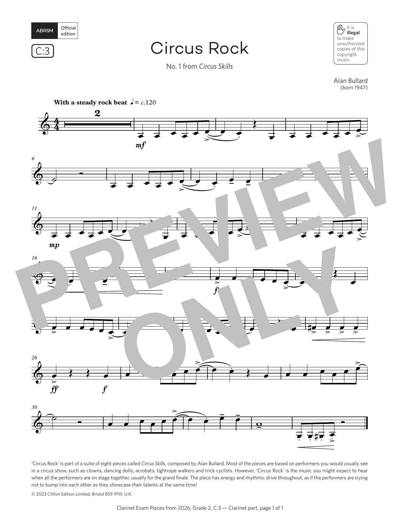Product gallery: Page 1 of 1 Circus Rock (Grade 2, list C3, from the ABRSM Clarinet Syllabus from 2026), Alan Bullard