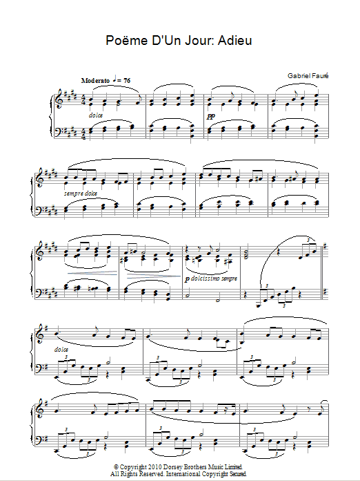 Product gallery: Page 1 of 1 Poeme D'un Jour, Op. 21, Gabriel Faure