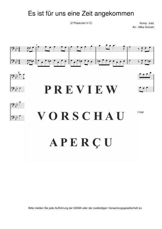 gallery: Deutsche Weihnachtslieder, , 15 Duette für 2 Posaunen oder Instrumente in C Bassschlüssel
